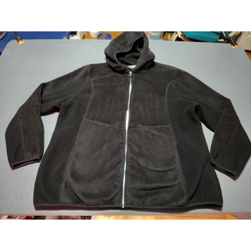 Eddie Bauer Fleece Jacket Men XXL Black Full Zip Outdoor Hiking Soft Hooded